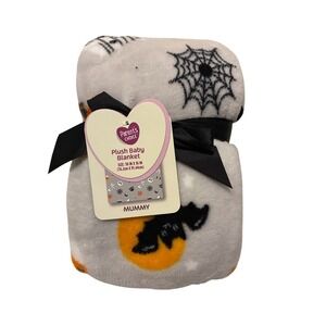 Parent's Choice Plush Baby Blanket Mummy Halloween Gray Orange Black Spiderweb